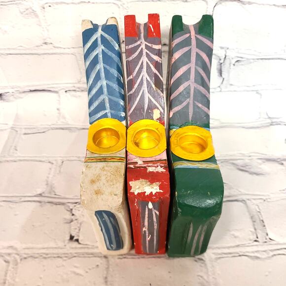 Handcrafted Set/3 Vintage Wooden Dala Horse Candleholders-Chinese Folk Art Décor - Picture 2 of 10